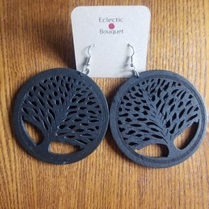 BLACK WOOD TREE EARRINGS